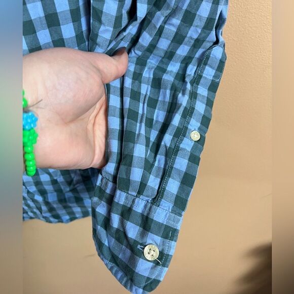 J. Crew Men’s Size Large Blue & Green Gingham Print Long Sleeve Button Down - Picture 2 of 4